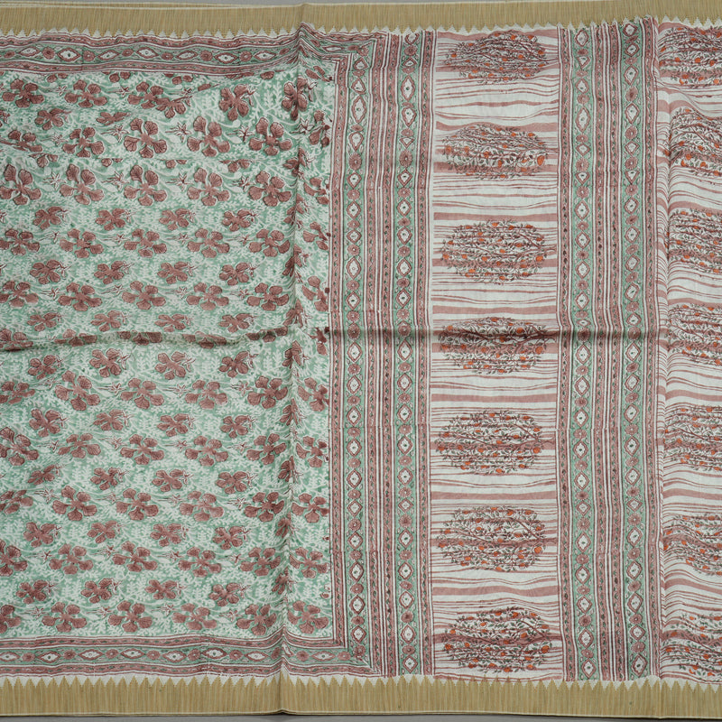 Hayagrivas Light Green Pure Cotton Saree with Beige Border KBE1169I1-41