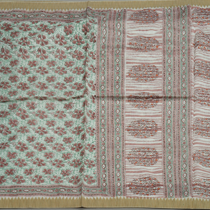 Hayagrivas Light Green Pure Cotton Saree with Beige Border KBE1169I1-41