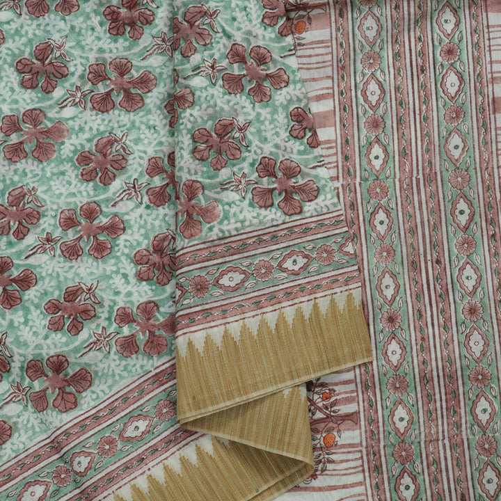 Hayagrivas Light Green Pure Cotton Saree with Beige Border KBE1169I1-41