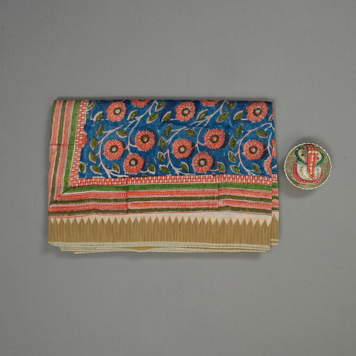 Hayagrivas Peacock Blue Pure Cotton Saree with Beige Border KBE1169I1-56