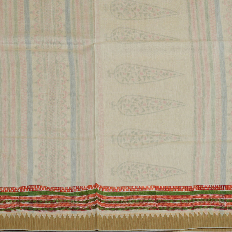 Hayagrivas Peacock Blue Pure Cotton Saree with Beige Border KBE1169I1-56