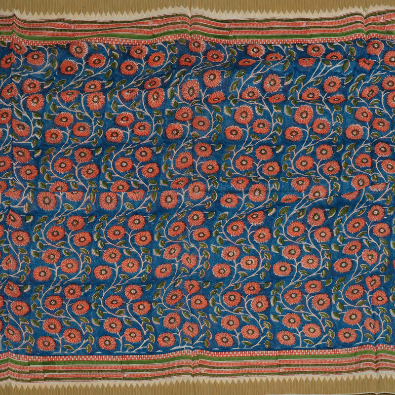 Hayagrivas Peacock Blue Pure Cotton Saree with Beige Border KBE1169I1-56