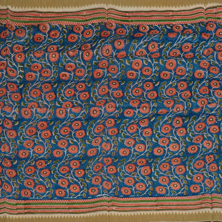 Hayagrivas Peacock Blue Pure Cotton Saree with Beige Border KBE1169I1-56