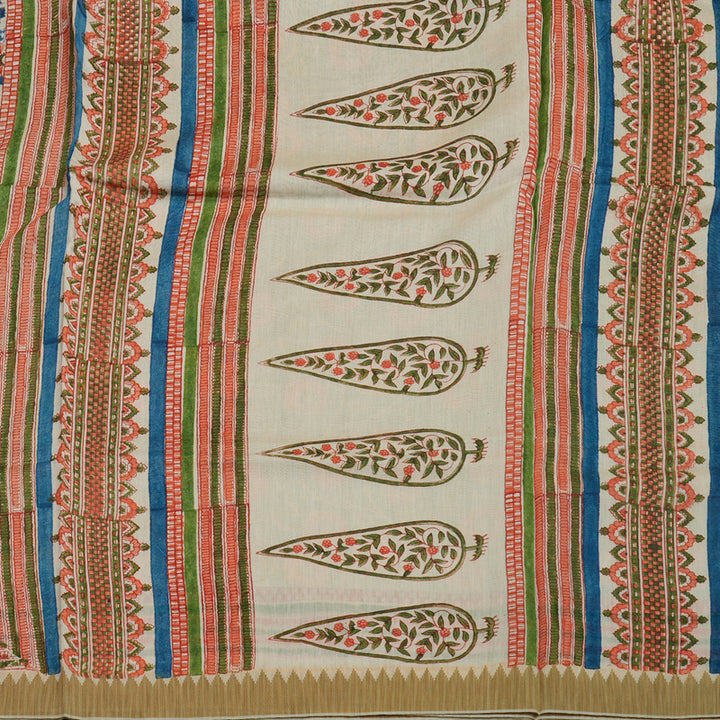 Hayagrivas Peacock Blue Pure Cotton Saree with Beige Border KBE1169I1-56