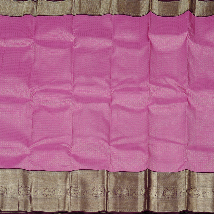 Hayagrivas Rose Pink Handloom Kanjivaram Silk Saree with Plum Purple Border KBE116D1-1
