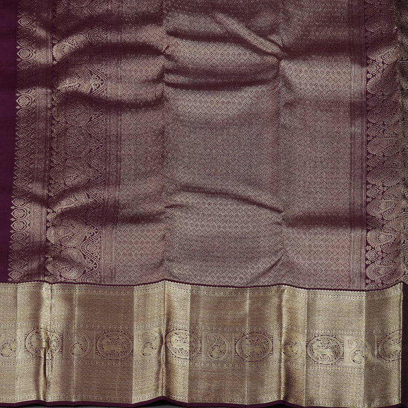 Hayagrivas Rose Pink Handloom Kanjivaram Silk Saree with Plum Purple Border KBE116D1-1