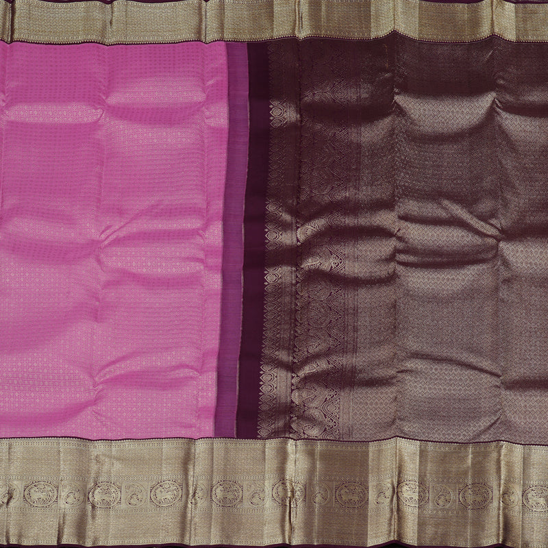 Hayagrivas Rose Pink Handloom Kanjivaram Silk Saree with Plum Purple Border KBE116D1-1