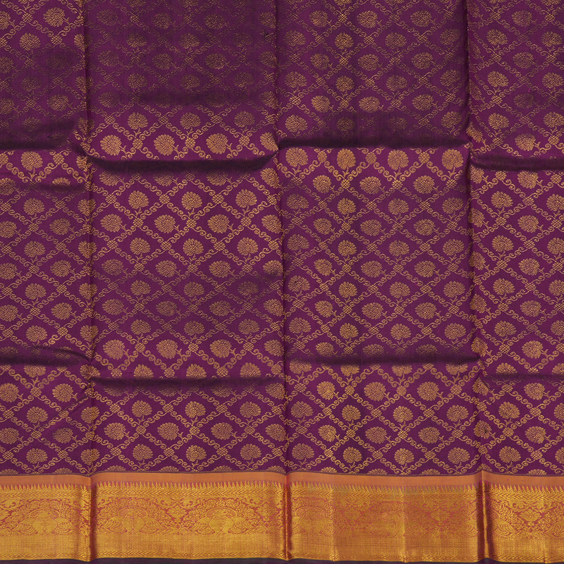 Hayagrivas Handloom Purple Kanjivaram Pattu Pavadai with Golden Orange Border KBE1171I1-1