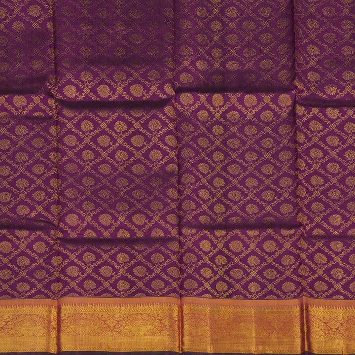 Hayagrivas Handloom Purple Kanjivaram Pattu Pavadai with Golden Orange Border KBE1171I1-1