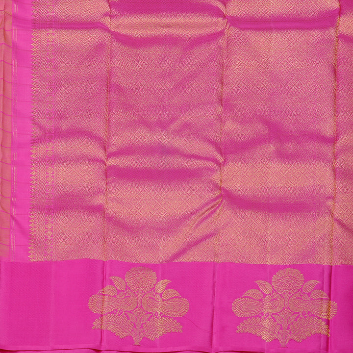 Hayagrivas Mustard Yellow Handloom Kanjivaram Silk Saree with Pink Border KBE118D1-1