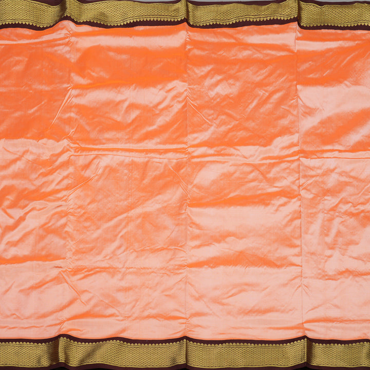 Hayagrivas Peach Orange Pure Ten Yards Silk Saree with Deep Brown border KBE1191I1-27