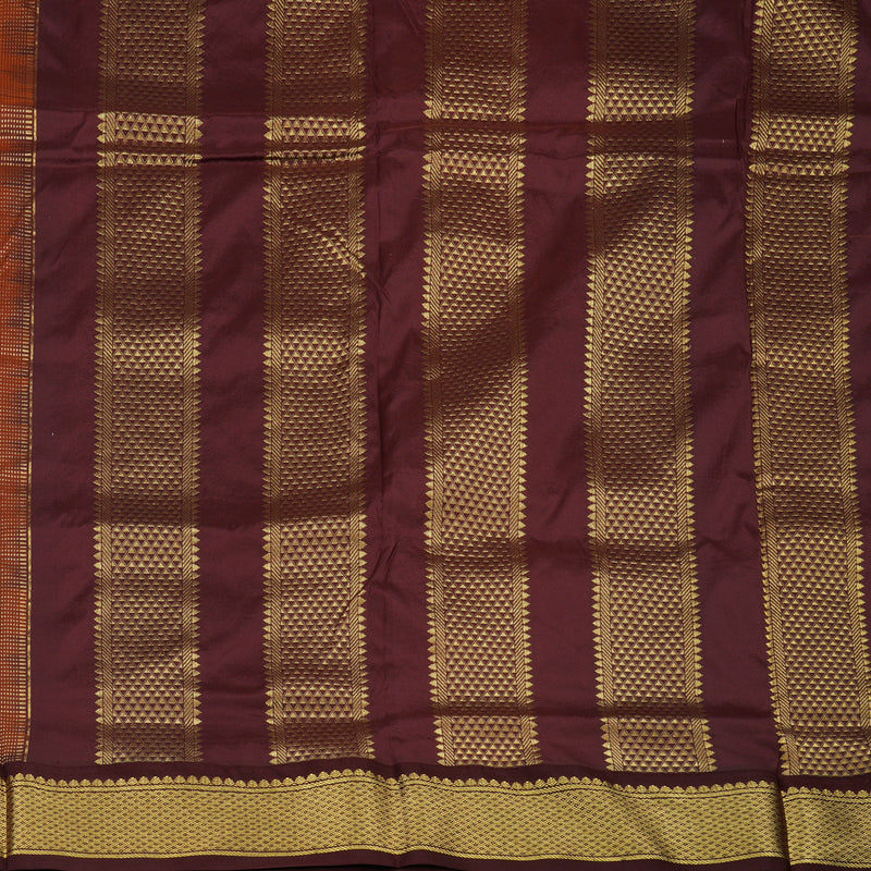 Hayagrivas Peach Orange Pure Ten Yards Silk Saree with Deep Brown border KBE1191I1-27