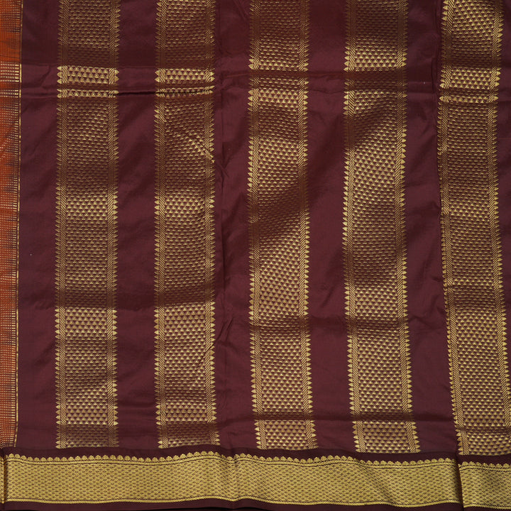 Hayagrivas Peach Orange Pure Ten Yards Silk Saree with Deep Brown border KBE1191I1-27