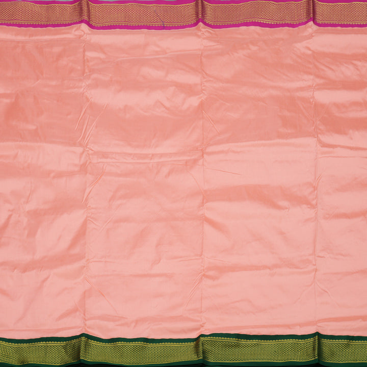 Hayagrivas Handloom Peach Pink Ten Yards Kanjivaram Silk Saree with Bottle Green & Rani Pink Border KBE1191I1-46