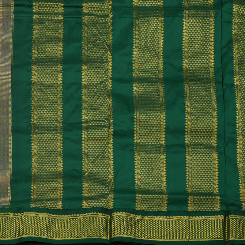 Hayagrivas Handloom Peach Pink Ten Yards Kanjivaram Silk Saree with Bottle Green & Rani Pink Border KBE1191I1-46