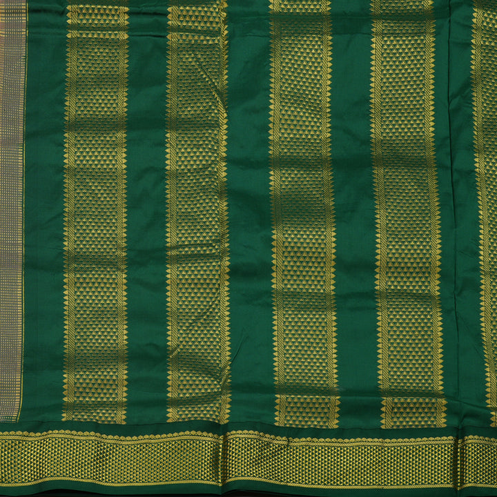 Hayagrivas Handloom Peach Pink Ten Yards Kanjivaram Silk Saree with Bottle Green & Rani Pink Border KBE1191I1-46