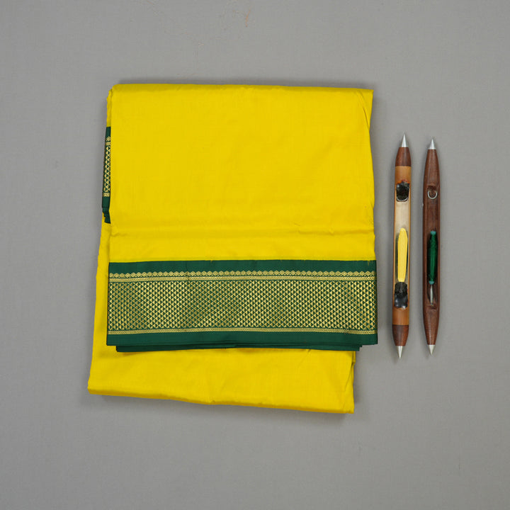 Hayagrivas Handloom Lemon Yellow Ten Yards Kanjivaram Silk Saree with Bottle Green Border KBE1191I1-65