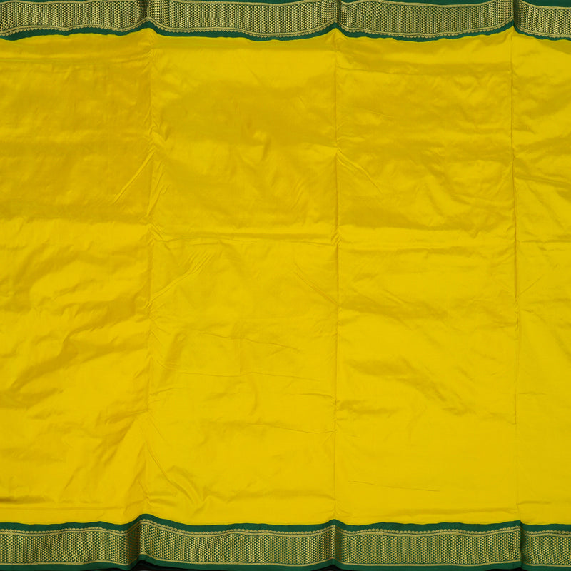 Hayagrivas Handloom Lemon Yellow Ten Yards Kanjivaram Silk Saree with Bottle Green Border KBE1191I1-65