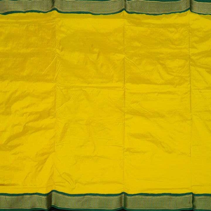 Hayagrivas Handloom Lemon Yellow Ten Yards Kanjivaram Silk Saree with Bottle Green Border KBE1191I1-65