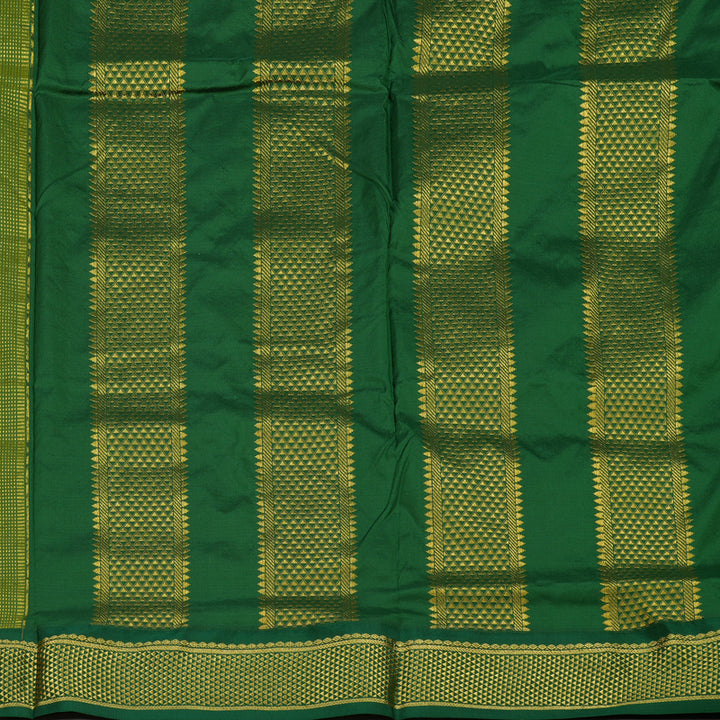 Hayagrivas Handloom Lemon Yellow Ten Yards Kanjivaram Silk Saree with Bottle Green Border KBE1191I1-65