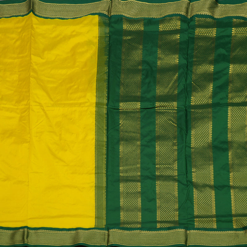 Hayagrivas Handloom Lemon Yellow Ten Yards Kanjivaram Silk Saree with Bottle Green Border KBE1191I1-65