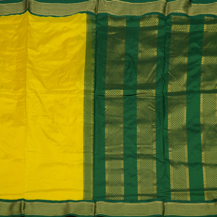 Hayagrivas Handloom Lemon Yellow Ten Yards Kanjivaram Silk Saree with Bottle Green Border KBE1191I1-65