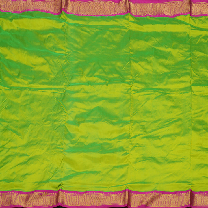 Hayagrivas Handloom Fluorescent Green Ten Yards Kanjivaram Silk Saree with Rani Pink Border KBE1191I1-66