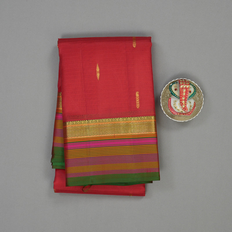Hayagrivas Handloom Red Kanjivaram Silk Saree with Multicolour Border KBE1192I4-14