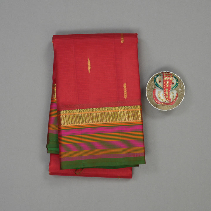 Hayagrivas Handloom Red Kanjivaram Silk Saree with Multicolour Border KBE1192I4-14