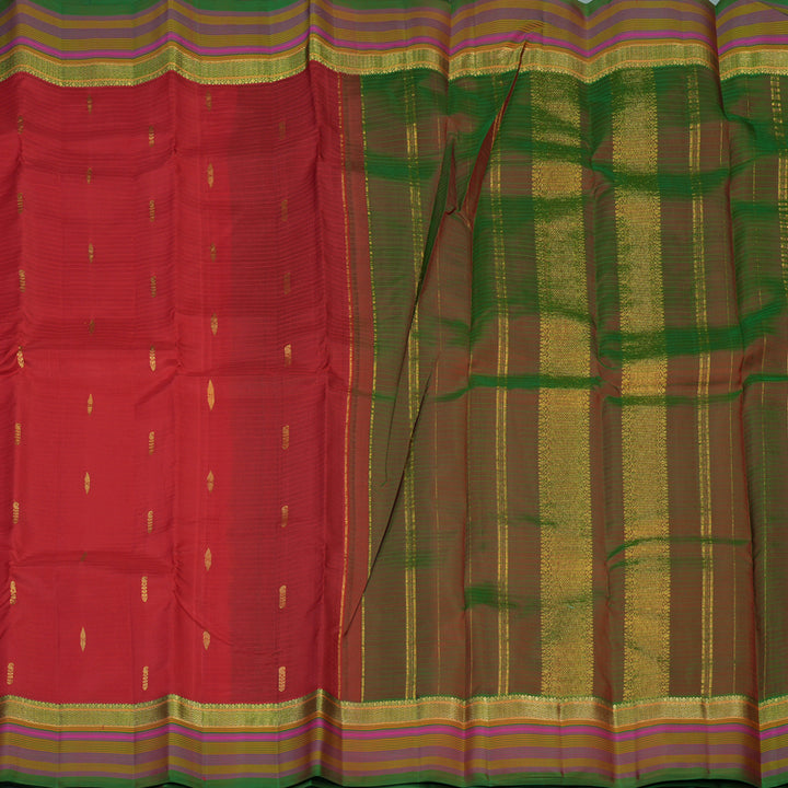 Hayagrivas Handloom Red Kanjivaram Silk Saree with Multicolour Border KBE1192I4-14