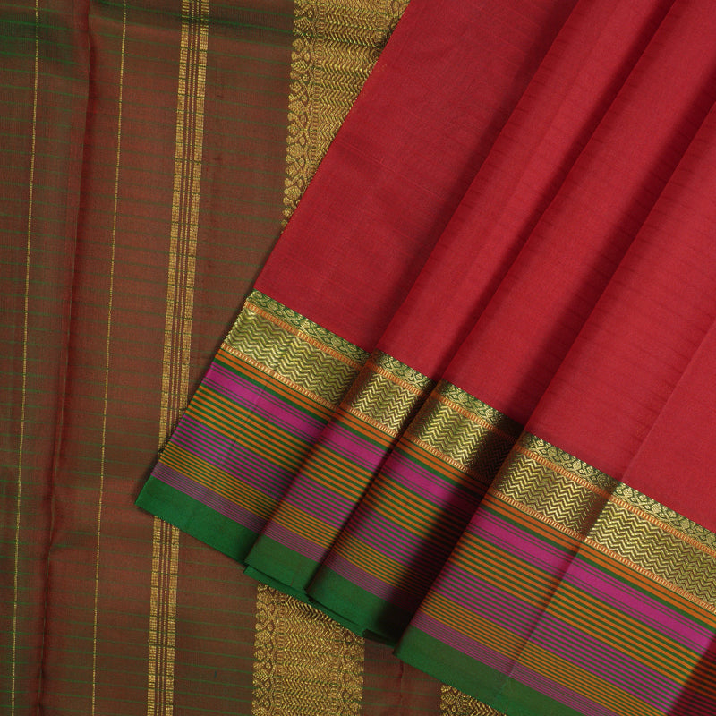 Hayagrivas Handloom Red Kanjivaram Silk Saree with Multicolour Border KBE1192I4-14