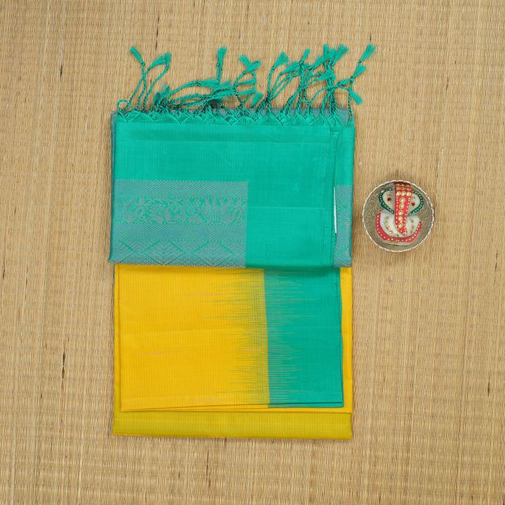 Hayagrivas Handloom Lemon Yellow Soft Silk Saree with Sea Green Border KBE1195I10-1