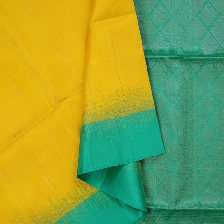 Hayagrivas Handloom Lemon Yellow Soft Silk Saree with Sea Green Border KBE1195I10-1