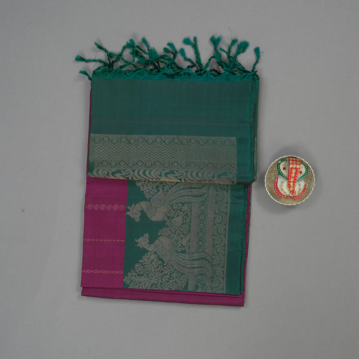 Hayagrivas Handloom Wine Purple Pure Soft Silk Saree with Deep Peacock Green contrast KBE1194I5-3