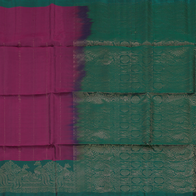 Hayagrivas Handloom Wine Purple Pure Soft Silk Saree with Deep Peacock Green contrast KBE1194I5-3