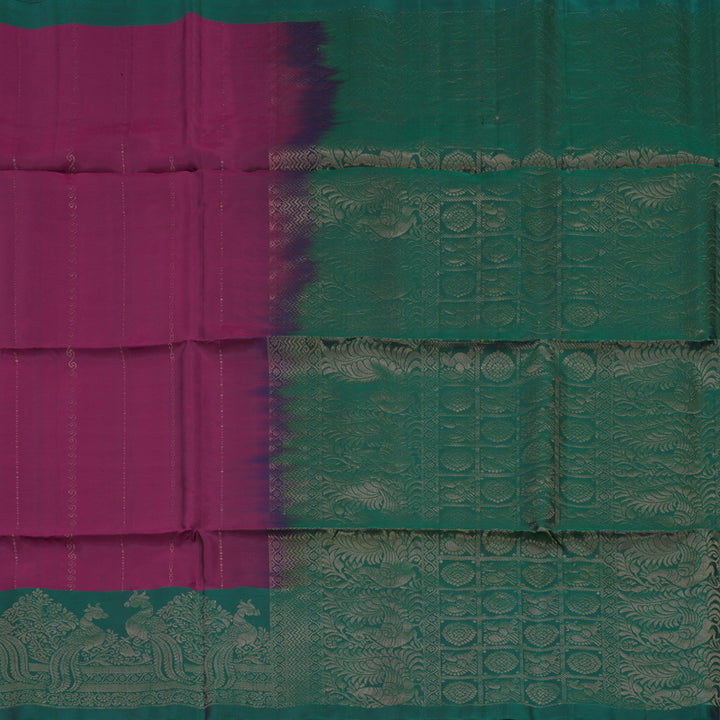 Hayagrivas Handloom Wine Purple Pure Soft Silk Saree with Deep Peacock Green contrast KBE1194I5-3