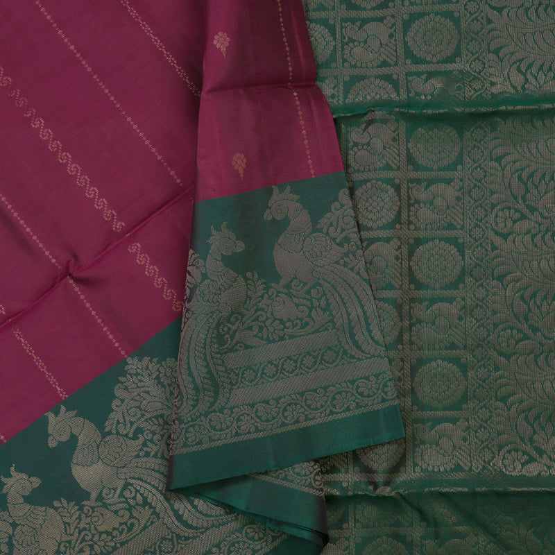 Hayagrivas Handloom Wine Purple Pure Soft Silk Saree with Deep Peacock Green contrast KBE1194I5-3