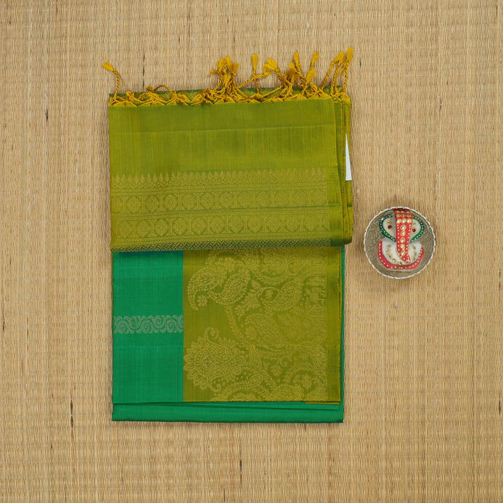 Hayagrivas Handloom Green Soft Silk Saree with Lime Green Border KBE1194I5-5