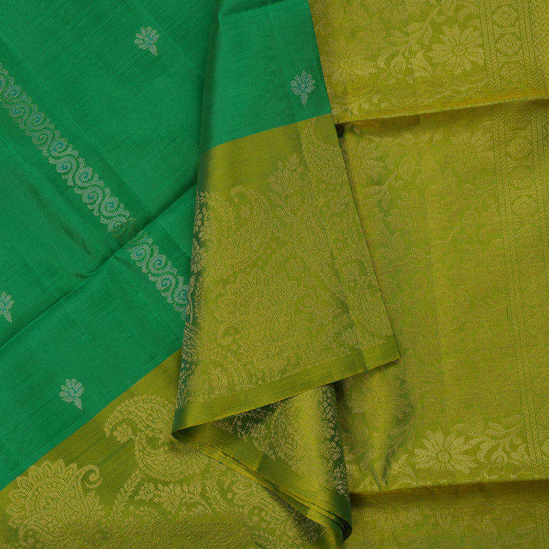 Hayagrivas Handloom Green Soft Silk Saree with Lime Green Border KBE1194I5-5
