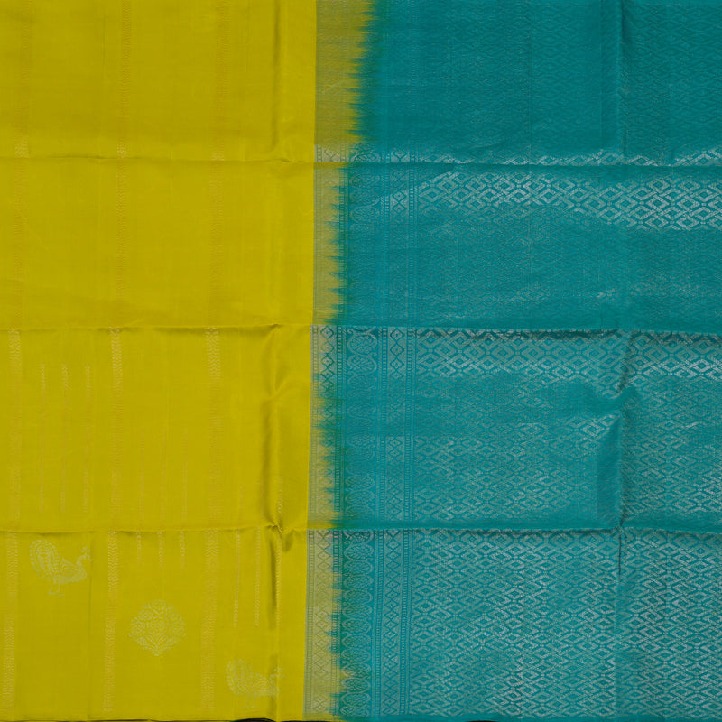 Hayagrivas Lime Yellow Pure Soft Silk Saree KBE1195I19-1