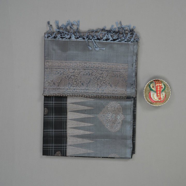 Hayagrivas Handloom Black Soft Silk Saree with Dark Grey Border KBE1195I24-1