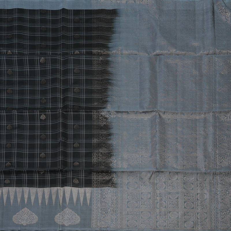 Hayagrivas Handloom Black Soft Silk Saree with Dark Grey Border KBE1195I24-1
