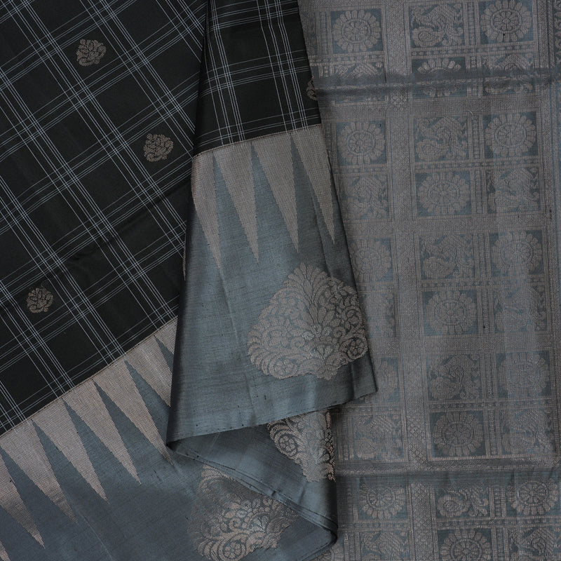 Hayagrivas Handloom Black Soft Silk Saree with Dark Grey Border KBE1195I24-1