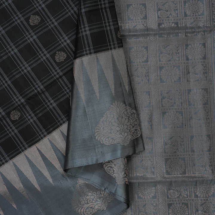 Hayagrivas Handloom Black Soft Silk Saree with Dark Grey Border KBE1195I24-1