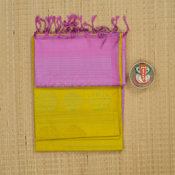 Hayagrivas Handloom Sampanga Yellow Soft Silk Saree KBE1195I3-1