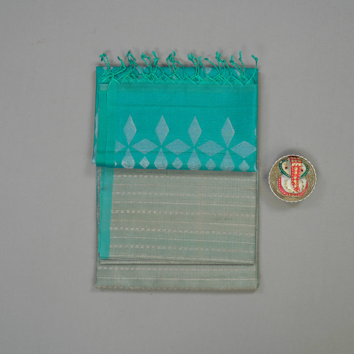 Hayagrivas Beige & Teal Pure Soft Silk Saree KBE1195I32-2