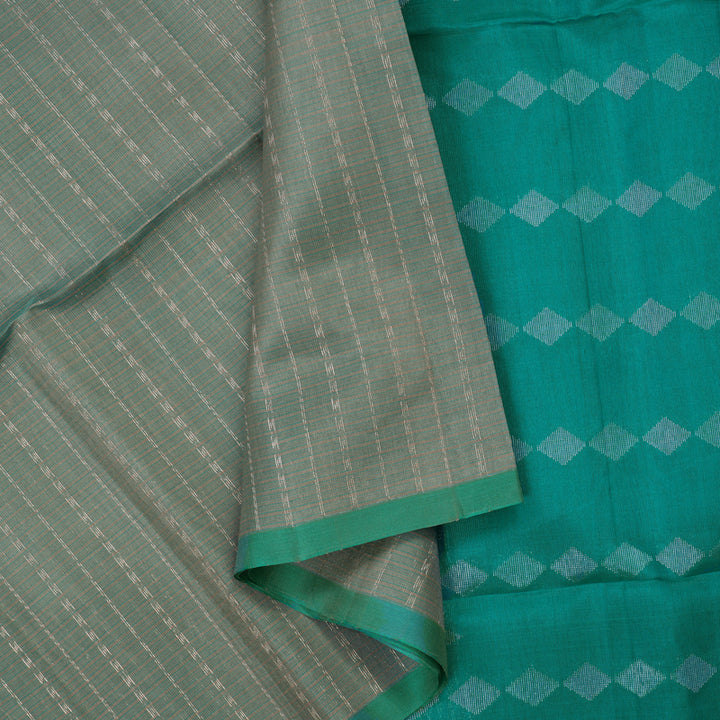 Hayagrivas Beige & Teal Pure Soft Silk Saree KBE1195I32-2