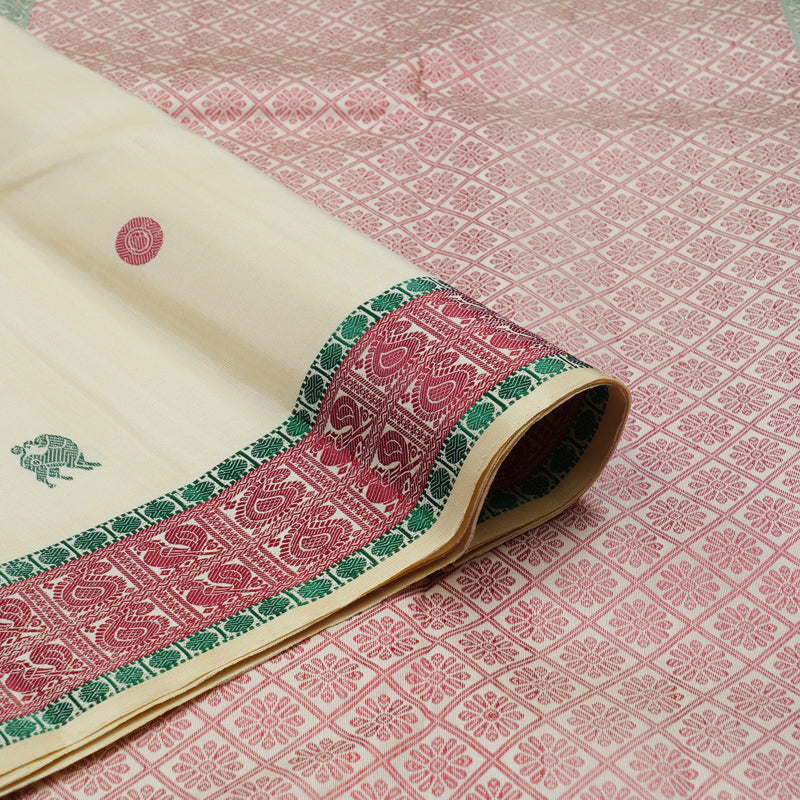 Hayagrivas Handloom Cream Kanjivaram Silk Saree KBE1198I2-2