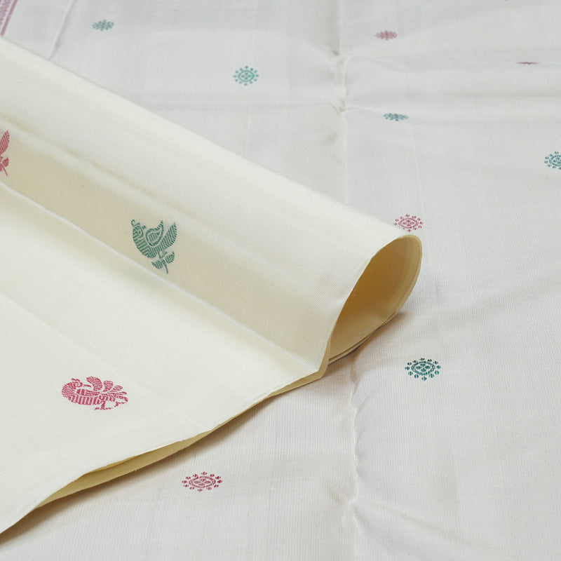Hayagrivas Handloom Half-White Kanjivaram Silk Saree KBE1199I2-1