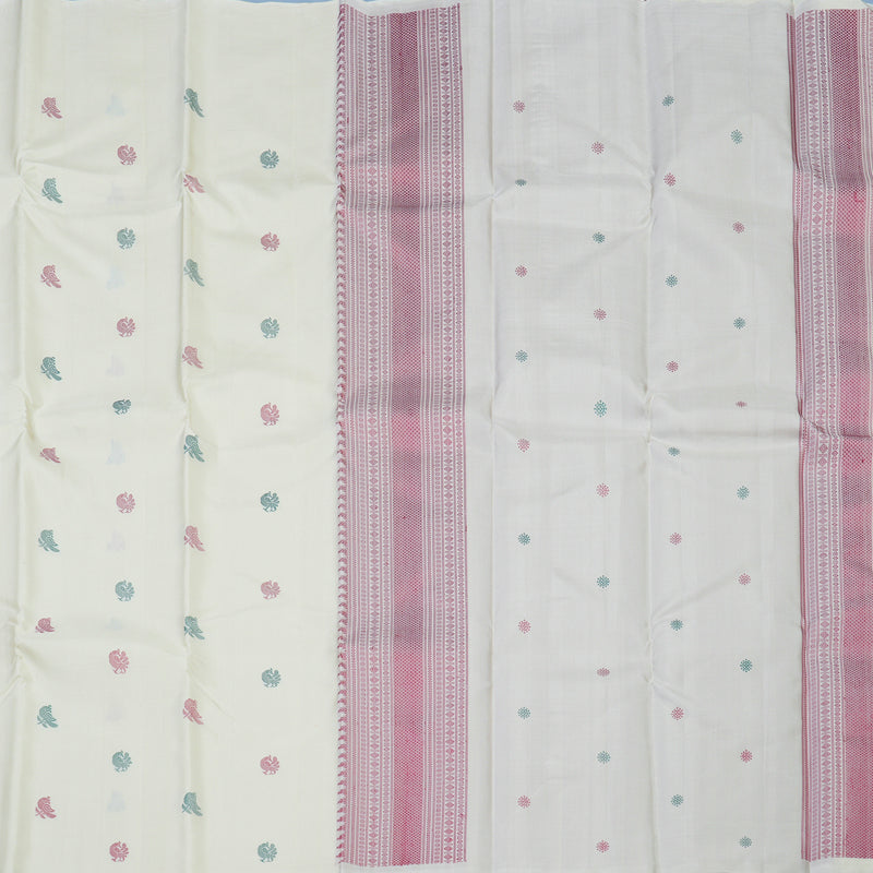 Hayagrivas Handloom Half-White Kanjivaram Silk Saree KBE1199I2-1